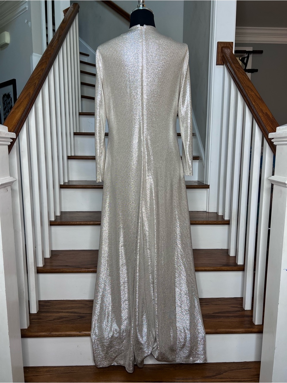 Tahari Arthur S. Levine Champagne Metallic Gown Maxi Dress Size 6 Formal - Picture 4 of 10